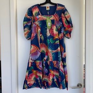Farm Rio Navy Colorful Toucans Mid Length Dress